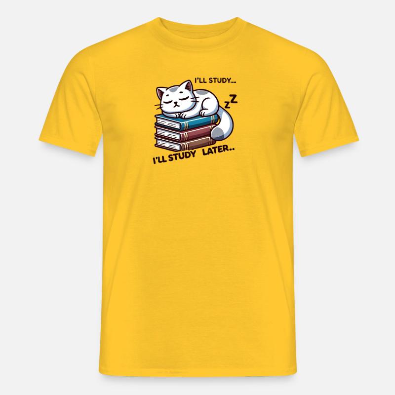 Study Later 😸📚 - Männer T-Shirt - Gelb