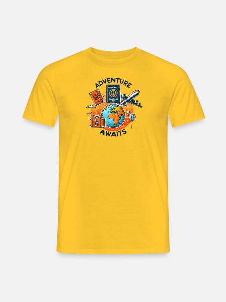 Adventure Awaits ✈️🌍🎒 - Men's T-Shirt - yellow