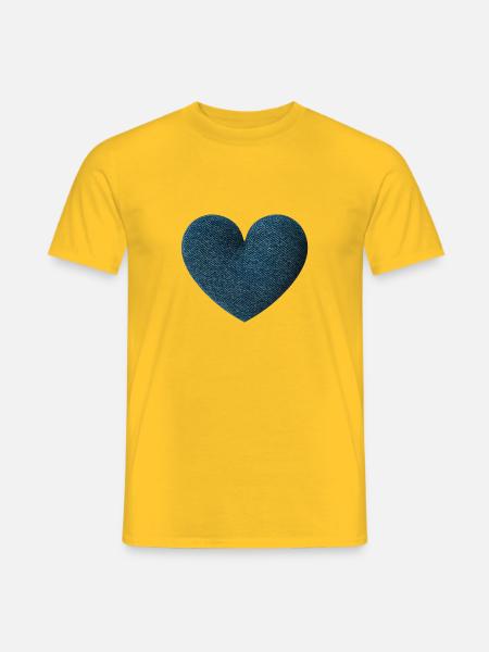 3D-Herz aus blauem Denim-Stoff - Männer T-Shirt - Gelb