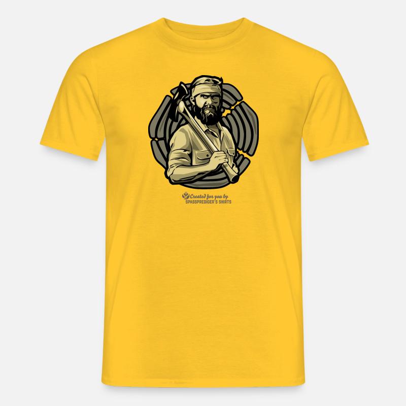 Bûcheron devant un disque d’arbre - T-shirt homme - jaune