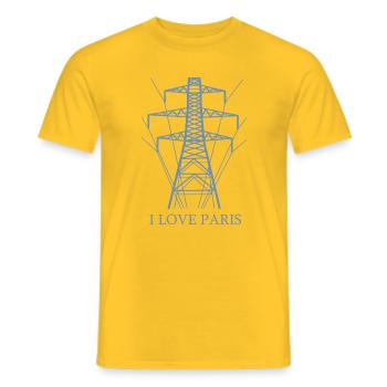 Ironique, j’adore Paris Tour Eiffel comme pôle électrique - T-shirt homme - jaune - Devant - AI Model Male 178 dark (178cm)
