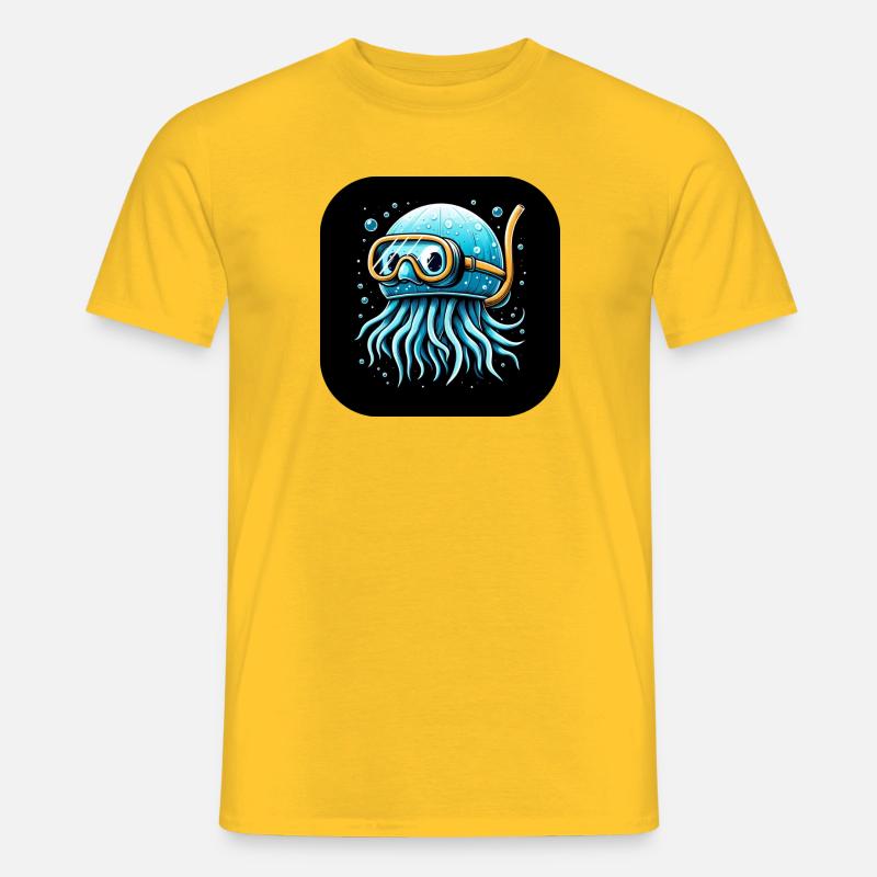 Krake mit Taucherbrille Comic - Männer T-Shirt - Gelb