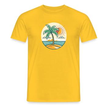 Island palm tree at sunset - Men's T-Shirt - yellow - Front - AI Model Male 178 dark (178cm)