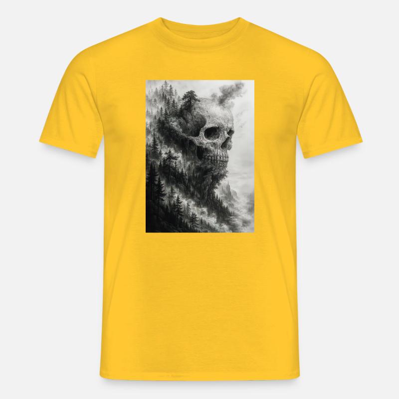 Unheimliche Waldschädel-Illustration - Männer T-Shirt - Gelb