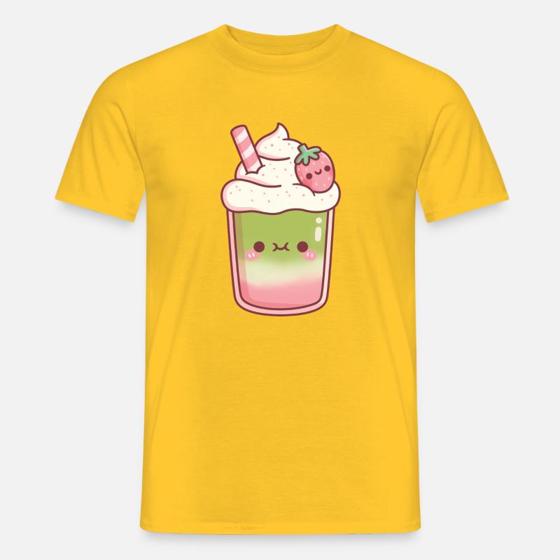 Süßer Eiskaffer Matcha Erdbeer-Latte - Männer T-Shirt - Gelb