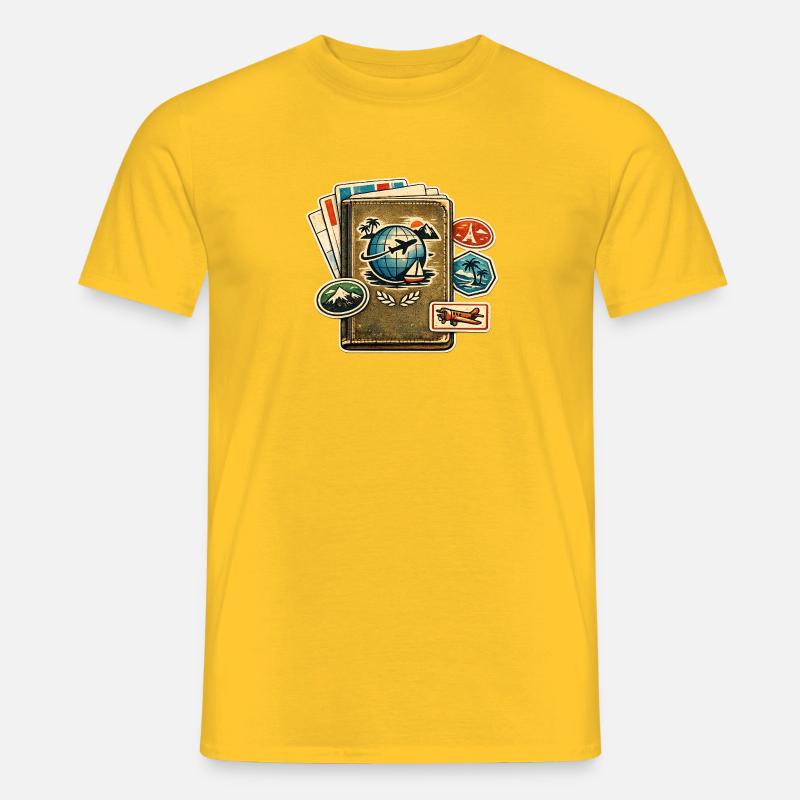 Retro Reiseglobus Stickerkollektion - Männer T-Shirt - Gelb