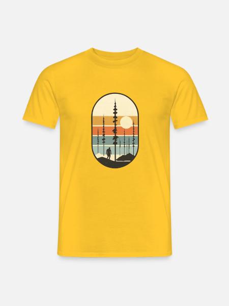 Wanderer im Retrowald Sonnenuntergang geschenkidee - Männer T-Shirt - Gelb