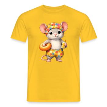 Cute mouse on summer vacation - Men's T-Shirt - yellow - Front - AI Model Male 178 dark (178cm)