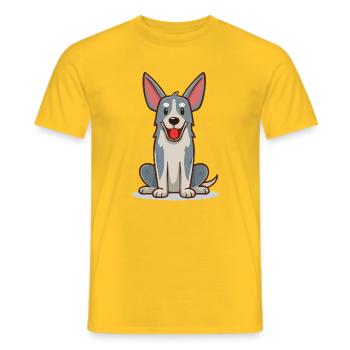 Small, funny, gray dog (comic) - Men's T-Shirt - yellow - Front - AI Model Male 178 dark (178cm)