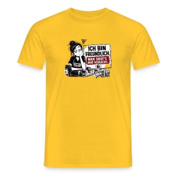 Ich bin freundlich. Man sieht’s nur schlecht. - Männer T-Shirt - Gelb - Vorne - AI Model Male 178 dark (178cm)