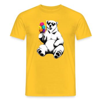 Eisbär mit Eis im Stencil Style   - Männer T-Shirt - Gelb - Vorne - AI Model Male 178 dark (178cm)