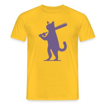 Minimalistische Katzen-Baseballspieler Silhouette - Männer T-Shirt - Gelb - Vorne - AI Model Male 178 dark (178cm)