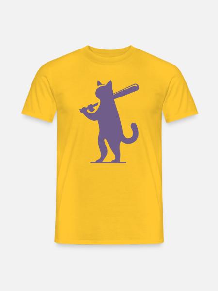 Minimalistische Katzen-Baseballspieler Silhouette - Männer T-Shirt - Gelb