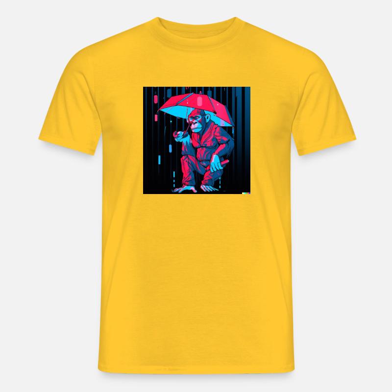 Affe mit Regenschirm - Männer T-Shirt - Gelb