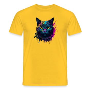 Coloré Trendy Splash Art Cat Design - T-shirt homme - jaune - Devant - AI Model Male 178 dark (178cm)