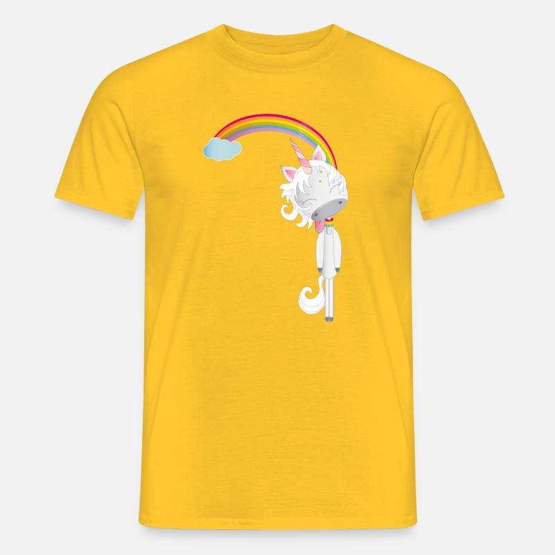 Einhorn hängt am Regenbogen - Männer T-Shirt - Gelb