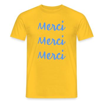 MERCI. MAÎTRESSE. MAÎTRE. MERCI MAÎTRESSE - T-shirt homme - jaune - Devant - AI Model Male 178 dark (178cm)