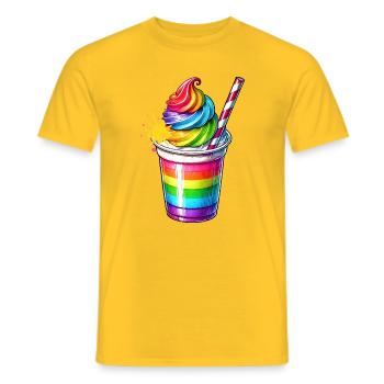 Plaisir des sens :Tasse Milkshake arc-en-ciel - T-shirt homme - jaune - Devant - AI Model Male 178 dark (178cm)