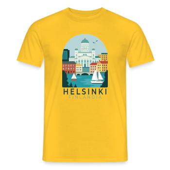 Cathédrale d’Helsinki, Finlande, Skyline, Illustration - T-shirt homme - jaune - Devant - AI Model Male 178 dark (178cm)