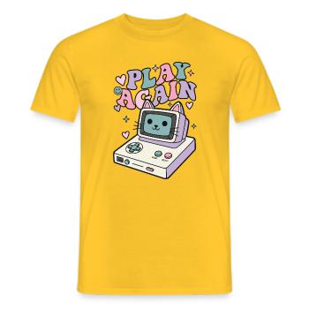 Play Again Katze Retro - Männer T-Shirt - Gelb - Vorne - AI Model Male 178 dark (178cm)