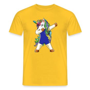 Einhorn-Schwimmer abpuppen Lustiges Sommerschwimmen - Männer T-Shirt - Gelb - Vorne - AI Model Male 178 dark (178cm)