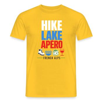 Hike Lake Apero French Alps Summer Travel Saying - Men's T-Shirt - yellow - Front - AI Model Male 178 dark (178cm)