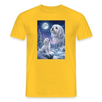 Howling to the Moon Meme Dog Maltese - Men's T-Shirt - yellow - Front - AI Model Male 178 dark (178cm)