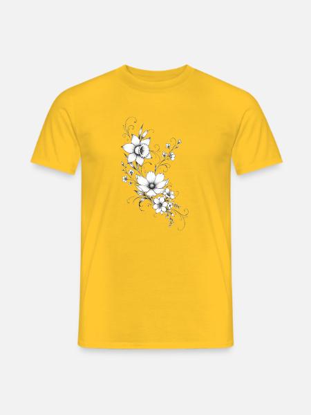 Black and white linear flowers - Men's T-Shirt - yellow