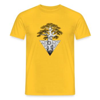 Geometrischer fraktaler Baum auf schwarzem Hintergrund - Männer T-Shirt - Gelb - Vorne - AI Model Male 178 dark (178cm)