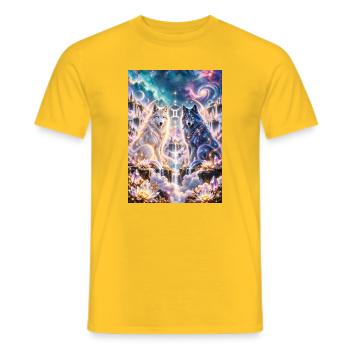 Kosmische Zwillingswölfe - Männer T-Shirt - Gelb - Vorne - AI Model Male 178 dark (178cm)