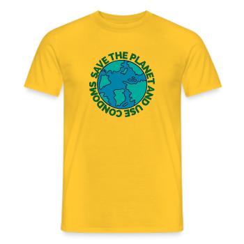 save the planet and use condoms - Men's T-Shirt - yellow - Front - AI Model Male 178 dark (178cm)
