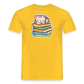 Chat de livre couché - T-shirt homme - jaune - Devant - AI Model Male 178 dark (178cm)