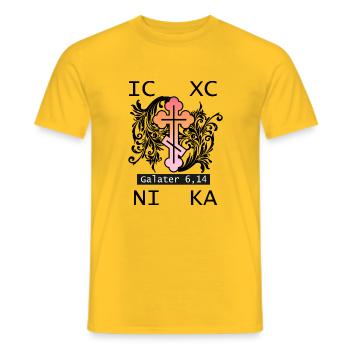 IC - XC - NI - KA , Galater 6,14 - Männer T-Shirt - Gelb - Vorne - AI Model Male 178 dark (178cm)