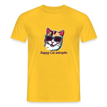 Fun Colorful Cat-tastrophe: A Happy Vintage Feline - Men's T-Shirt - yellow - Front - AI Model Male 178 dark (178cm)
