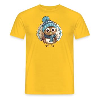 Niedlicher Truthahn mit Schal und Pudelmütze. - Männer T-Shirt - Gelb - Vorne - AI Model Male 178 dark (178cm)