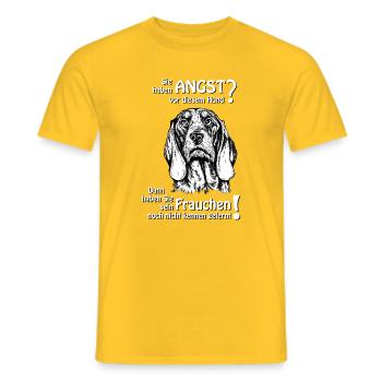 Angst vor SchweizerLaufhund? Frauchen! - Männer T-Shirt - Gelb - Vorne - AI Model Male 178 dark (178cm)