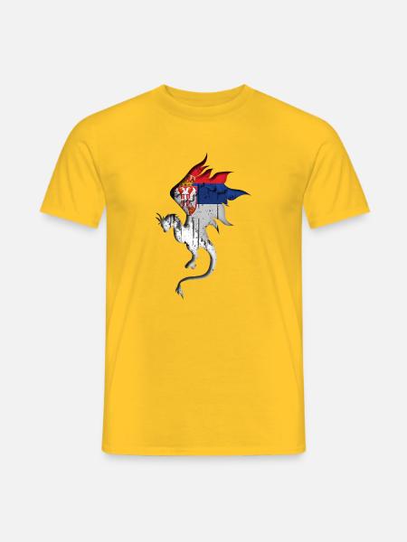 Flagge von Serbien - Serbisch - Drachensilhouette - Männer T-Shirt - Gelb
