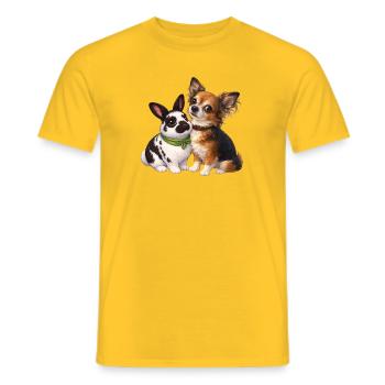 Zwergkanichen Paulinchen und Chihuahua Dexter - Männer T-Shirt - Gelb - Vorne - AI Model Male 178 dark (178cm)
