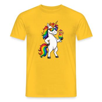 Cooles Einhorn mit Cocktail - Männer T-Shirt - Gelb - Vorne - AI Model Male 178 dark (178cm)