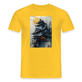 Pagode unter dem Mond in Aquarell - Männer T-Shirt - Gelb - Vorne - AI Model Male 178 dark (178cm)