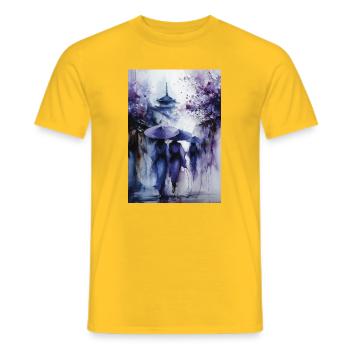 Blue Umbrellas in Purple Rain - Men's T-Shirt - yellow - Front - AI Model Male 178 dark (178cm)