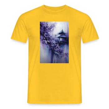 Lila Pagode und Blumen - Männer T-Shirt - Gelb - Vorne - AI Model Male 178 dark (178cm)