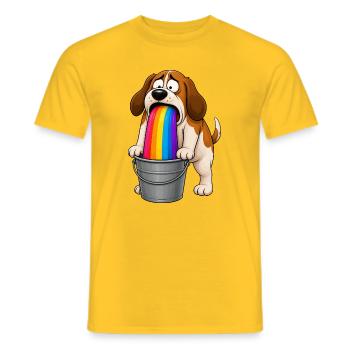 Rainbow Barfing Dog Bucket Mess - Men's T-Shirt - yellow - Front - AI Model Male 178 dark (178cm)