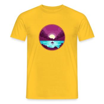 Boot mit Paar auf dem See beim Sonnenuntergang - Männer T-Shirt - Gelb - Vorne - AI Model Male 178 dark (178cm)