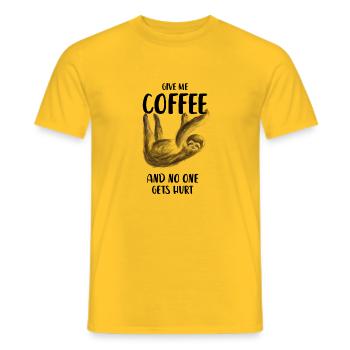 Coffee sloth no one gets hurt give me coffee - Men's T-Shirt - yellow - Front - AI Model Male 178 dark (178cm)