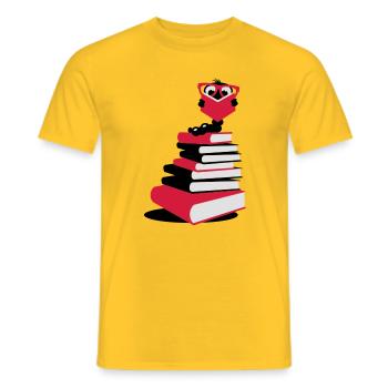 A bookworm reading - Men's T-Shirt - yellow - Front - AI Model Male 178 dark (178cm)