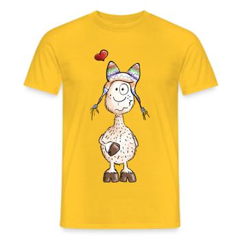 Lama mit Herz - Alpaka - Comic - Geschenk - Männer T-Shirt - Gelb - Vorne - AI Model Male 178 dark (178cm)