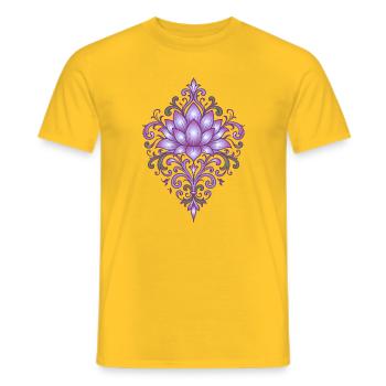 Ornamental Lotus Flower in Violet & Green - Men's T-Shirt - yellow - Front - AI Model Male 178 dark (178cm)