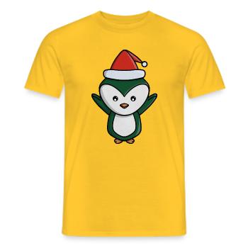 Festive Penguin with Santa Hat - Men's T-Shirt - yellow - Front - AI Model Male 178 dark (178cm)