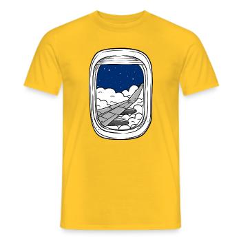 Vol de nuit au-dessus des fenêtres nuageuses - T-shirt homme - jaune - Devant - AI Model Male 178 dark (178cm)